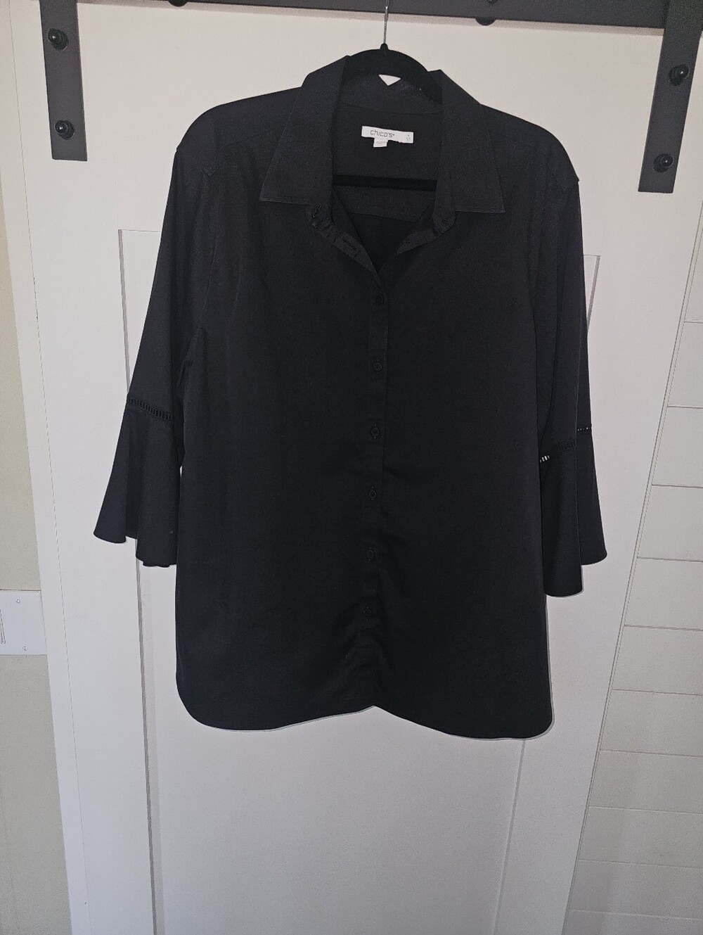 Chico's Black Button-Front Blouse with Collared Neck